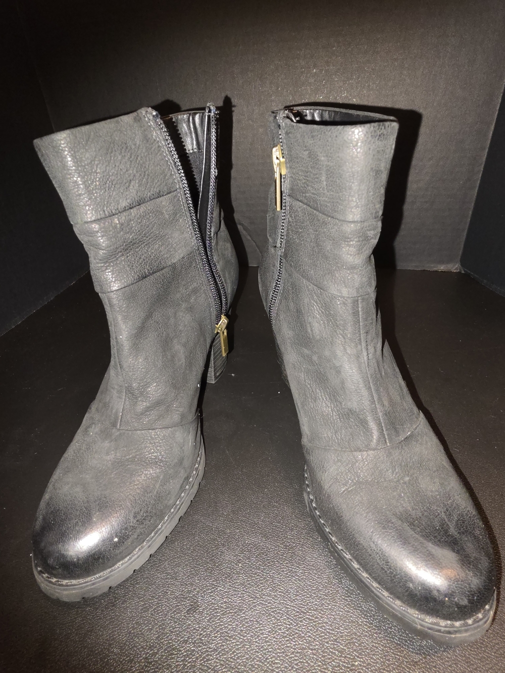 Clarks Black Leather Ankle Zip Heel Booties